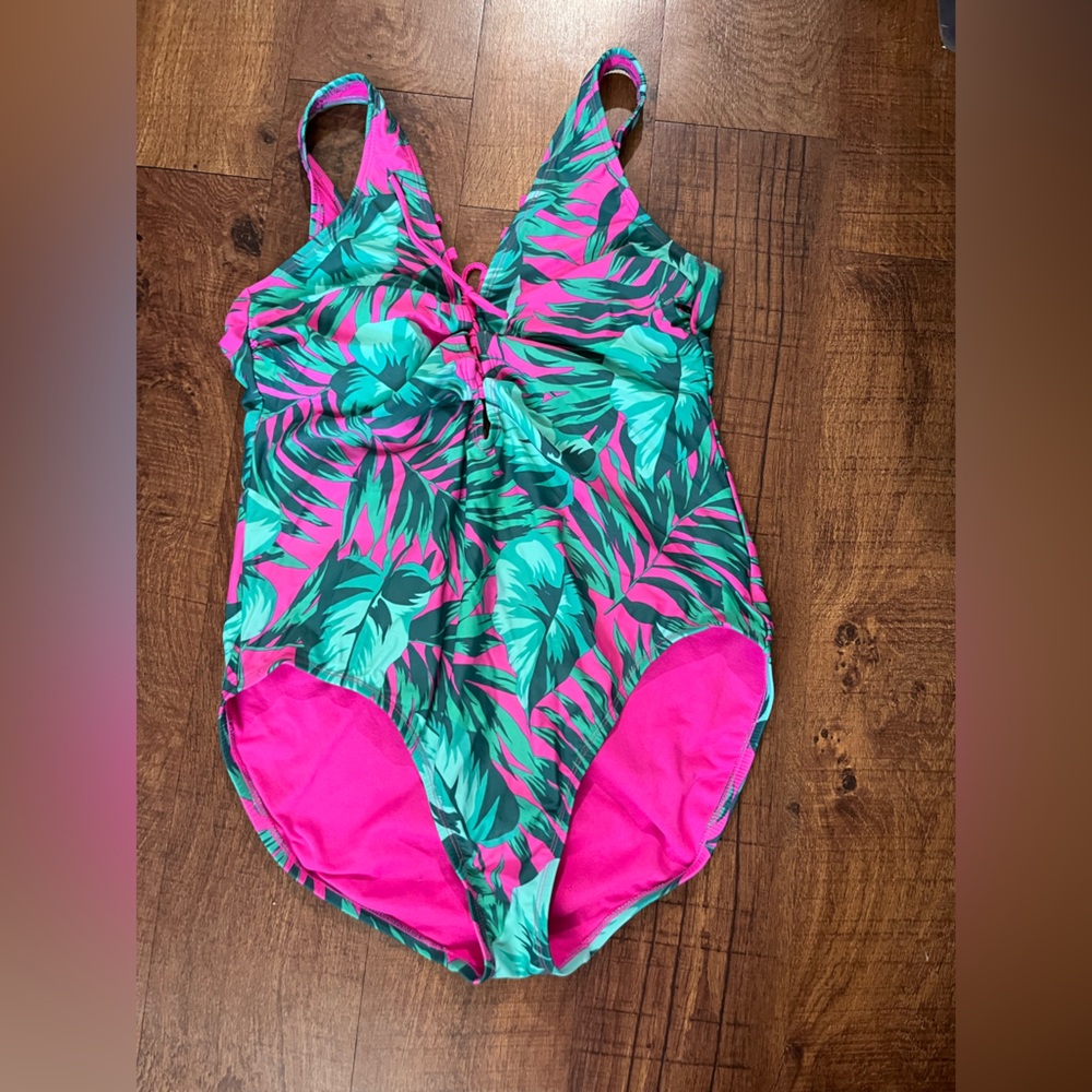 Tropical Pink and Green One-Piece Swimsuit